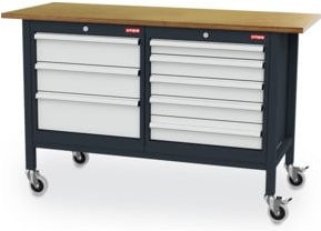 STIER Mobile Kastenwerkbank mit 8 Schubladen, Farbe: Grau, B/T/H: 150 x 60 x 96 cm - Bild 1