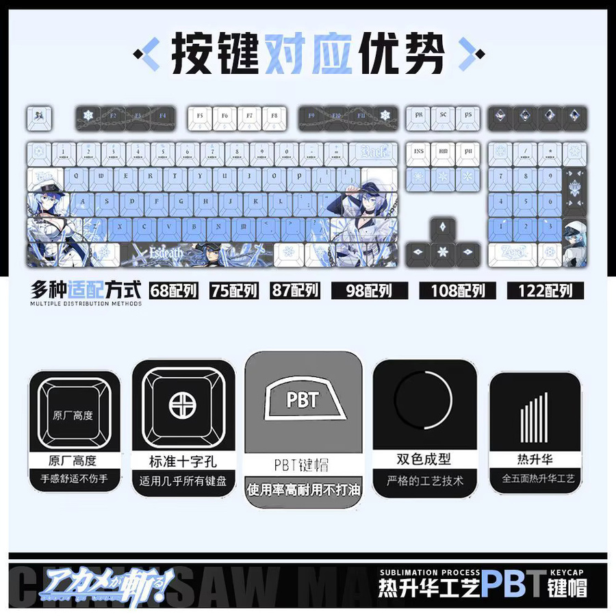 Akame Ga KILL! Anime Tastenkappen aus transparentem PBT für mechanische Tastaturen, 122 Tasten, Multicolour - Bild 2