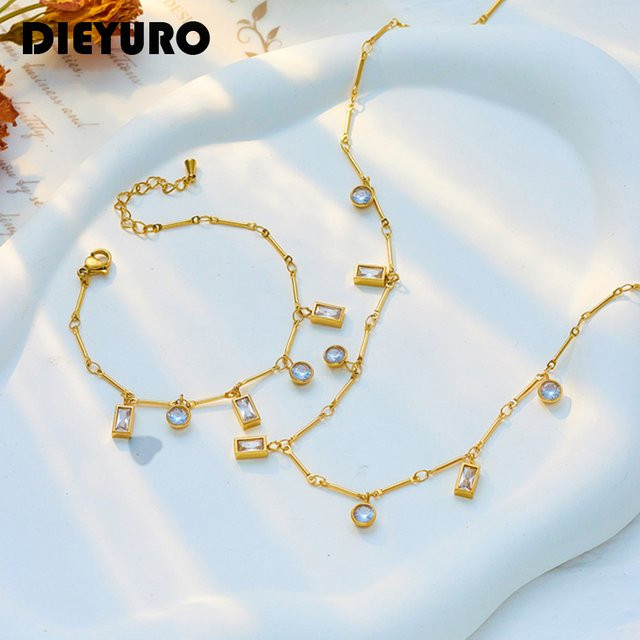 DIEYURO Schmuck-Set Edelstahl, Weiß, Zirkonia, Kristall, Damen - Bild 1