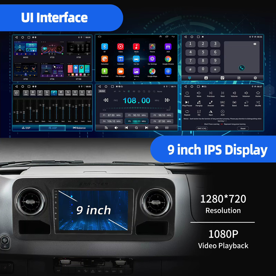 ESSGOO Android 15 Autoradio mit 10 Zoll IPS Touchscreen für Mercedes Benz Sprinter W907 2018-2023, Schwarz, Apple CarPlay, Android Auto, GPS, WiFi, Bluetooth, USB und Lenkradfernbedienung - Bild 4