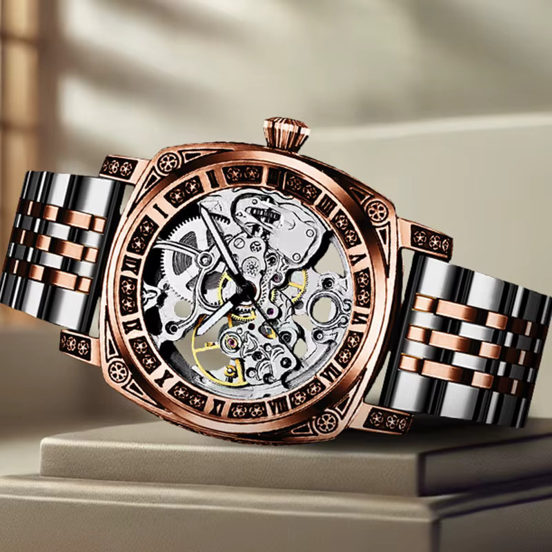 CAROTIF Herrenuhr Automatik, Edelstahl, Roségold, Analoguhr - Bild 2