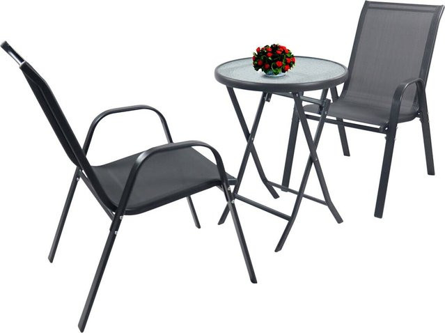 VCM Gartensitzgruppe Sonlas in Anthrazit mit Glas und Textilene, B/H/L: 70 x 89 x 70 cm - Bild 1