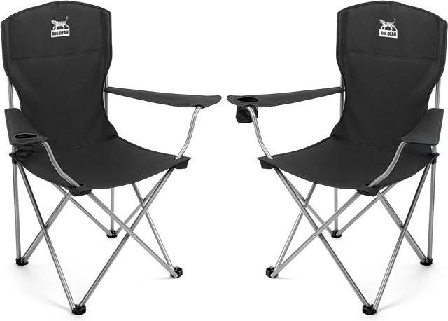 BigDean 2er Set Campingstühle mit extra hoher Lehne in Schwarz, faltbare Anglersessel aus Stahl bis 150 kg belastbar - Bild 1