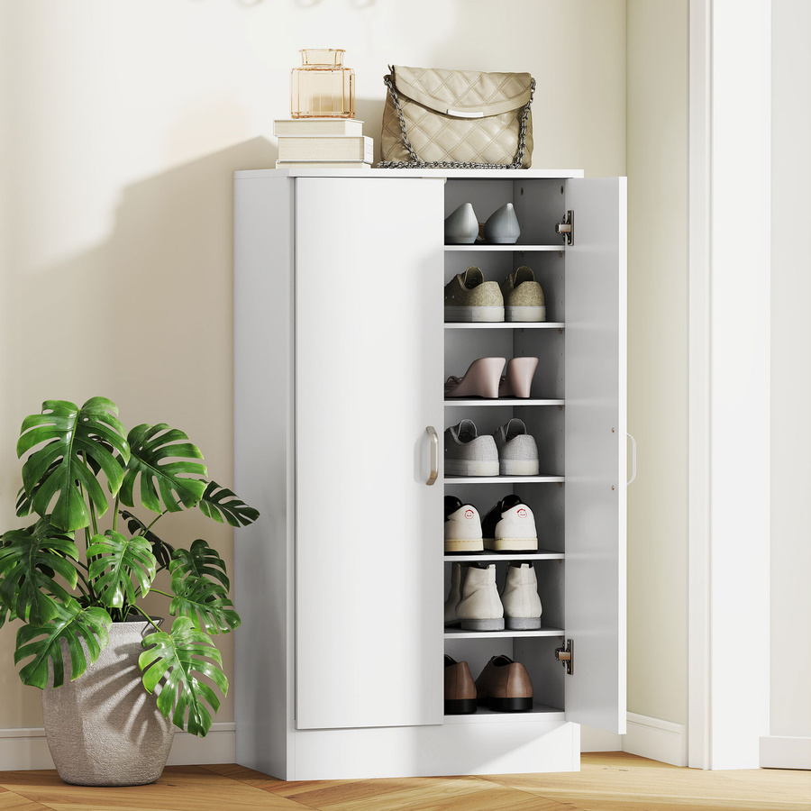 HOMCOM Schuhschrank mit 2 Türen und Soft-Close-Funktion, weißes Schuhregal mit 6 verstellbaren Ablagen für 14 Paar Schuhe, B/T/H: 55 x 35 x 108 cm - Bild 2