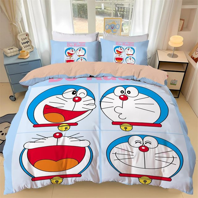 Doraemon Bettwäscheset mit 3D-Druck für Kinder und Teenager, Blau, B/H: 150 x 200 cm - Bild 1