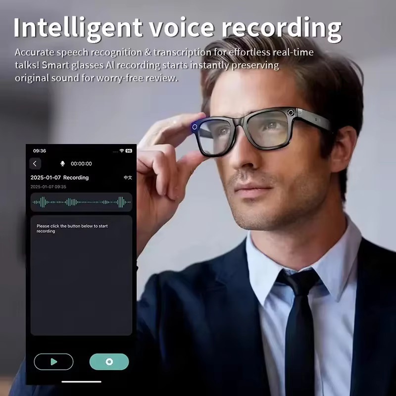 GUHUAVMI Intelligente Smart Brille mit Kamera und KI, Bluetooth Sprachsonnenbrille für Videoaufnahmen, Fotoerkennung und Telefonate, Schwarz, Unisex - Bild 4