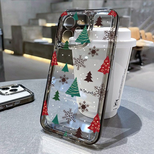 Stoßfeste transparente Silikonhülle mit Schneeflocken-Weihnachtsbaum-Design für Apple iPhone 16 15 14 13 12 11 Pro Max Pro Air - Bild 1