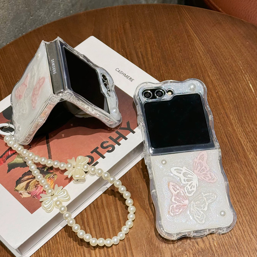 Schmetterling 3D Handyhülle mit Armband und Wellen-Design für Samsung Galaxy Z Flip 6, Z Flip 5, Z Flip 4 und Z Flip 3, stoßfeste Abdeckung mit Lanyard - Bild 5