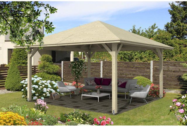 Skan Holz Pavillon Cannes 3 aus unbehandeltem Fichtenholz in Beige, B/T/H: 424 x 424 x 424 cm - Bild 1