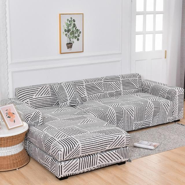 S-EMIGA L-förmiger Ecksofa-Schonbezug aus elastischem Polyester mit geometrischem Design, Mehrfarbig, für 2-Sitzer, Breite: 145-185 cm - Bild 1