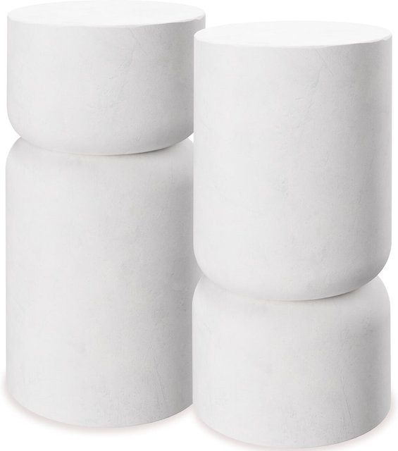 tectake 2er Set Beistelltisch Amine im Chubby-Design aus Magnesiumoxid, Weiß, B/T/H: 28 x 28 x 54,5 cm - Bild 1