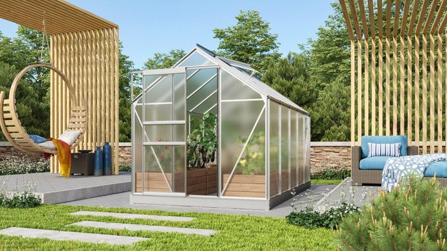 Vitavia Gewächshaus Venus 6200 aus eloxiertem Aluminium in Silber mit Polycarbonat-Verglasung und Schiebetür - Bild 1