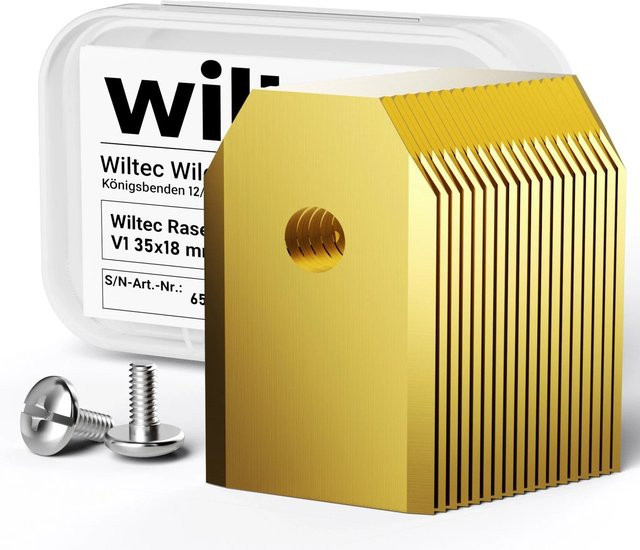 Wiltec Rasenroboter Messer Set Titan V1 aus Edelstahl, 18 Stück, Maße: 35 x 18 mm - Bild 1