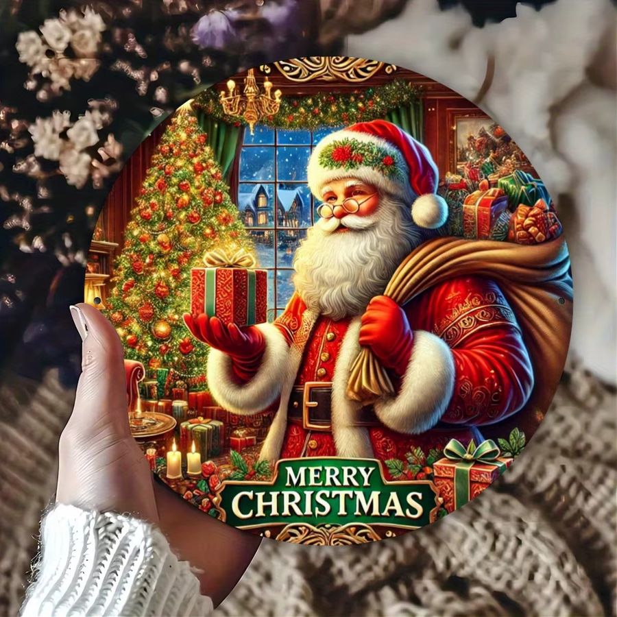 Potdemiel Vintage Weihnachtsmann Wandkunstschild aus Metall, rund, multicolor, Durchmesser: 20 cm - Bild 2