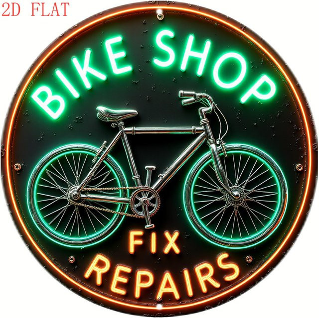 CIFBUY Vintage Metallschild Fahrradladen Rund, Multicolour Wandkunst für Heim, Café oder Bar, Durchmesser: 20 cm - Bild 1