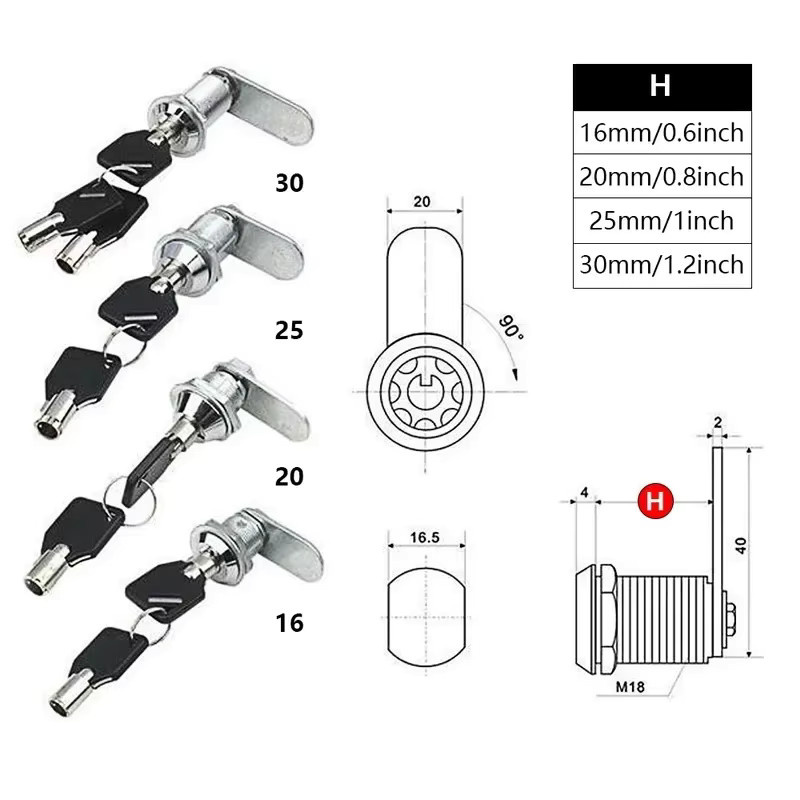Sicherheitsschloss aus Metall in Silber mit Metallzylinder und 2 Schlüsseln für Schrank, Spind, Schublade oder Briefkasten - Bild 2
