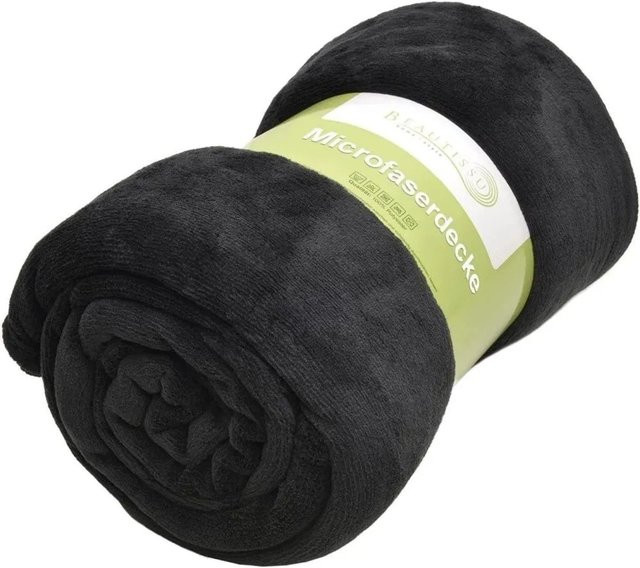 Beautissu Aurelia Decke aus Mikrofaser und Coral Fleece, Schwarz, B: 220 cm, T: 240 cm - Bild 1