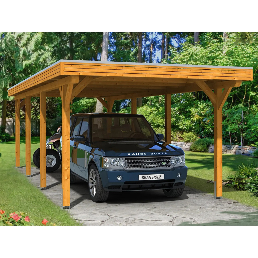 Skan Holz Carport Spessart aus Fichte und Leimholz in Beige mit Aluminium-Dachplatten, Breite: 355 cm, Tiefe: 846 cm, Höhe: 243 cm - Bild 2