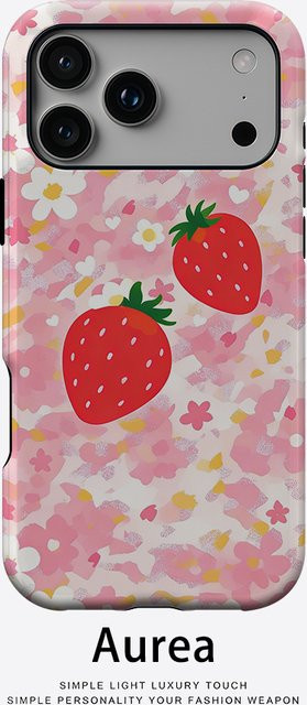 Aurea Case Matte Bumper MagSafe Schutzhülle mit Erdbeerblumen-Design für iPhone 17 16 15 14 13 Pro Max Plus, Stoßfestes hartes PC Case, Multicolour - Bild 1