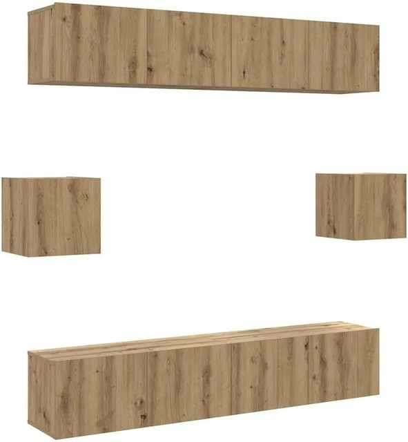 vidaXL 6-teiliges TV-Schrank-Set zur Wandmontage in Eiche, Braun, Holzwerkstoff - Bild 1