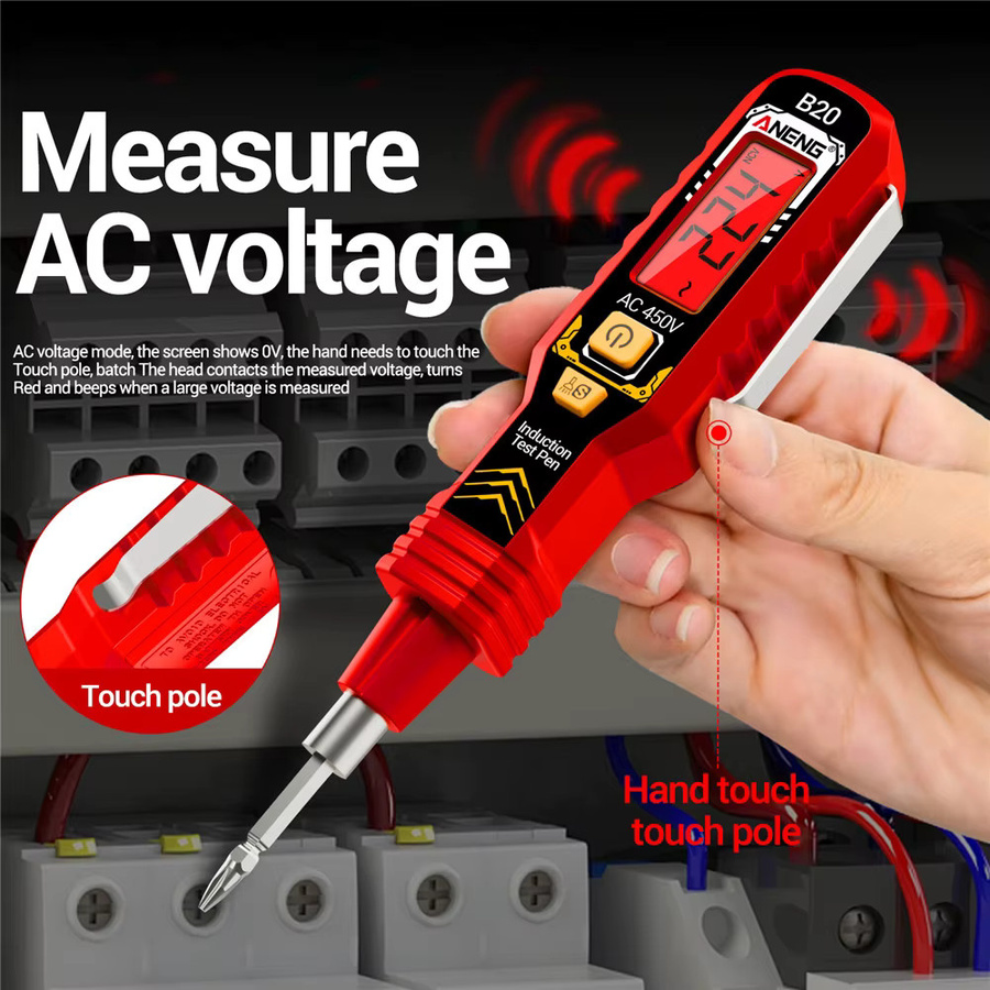 B20 Digitaler Messstift Intelligent Sensing Spannungsdetektor NCV Spannungssonde Tester 30V-1000V in Rot - Bild 3