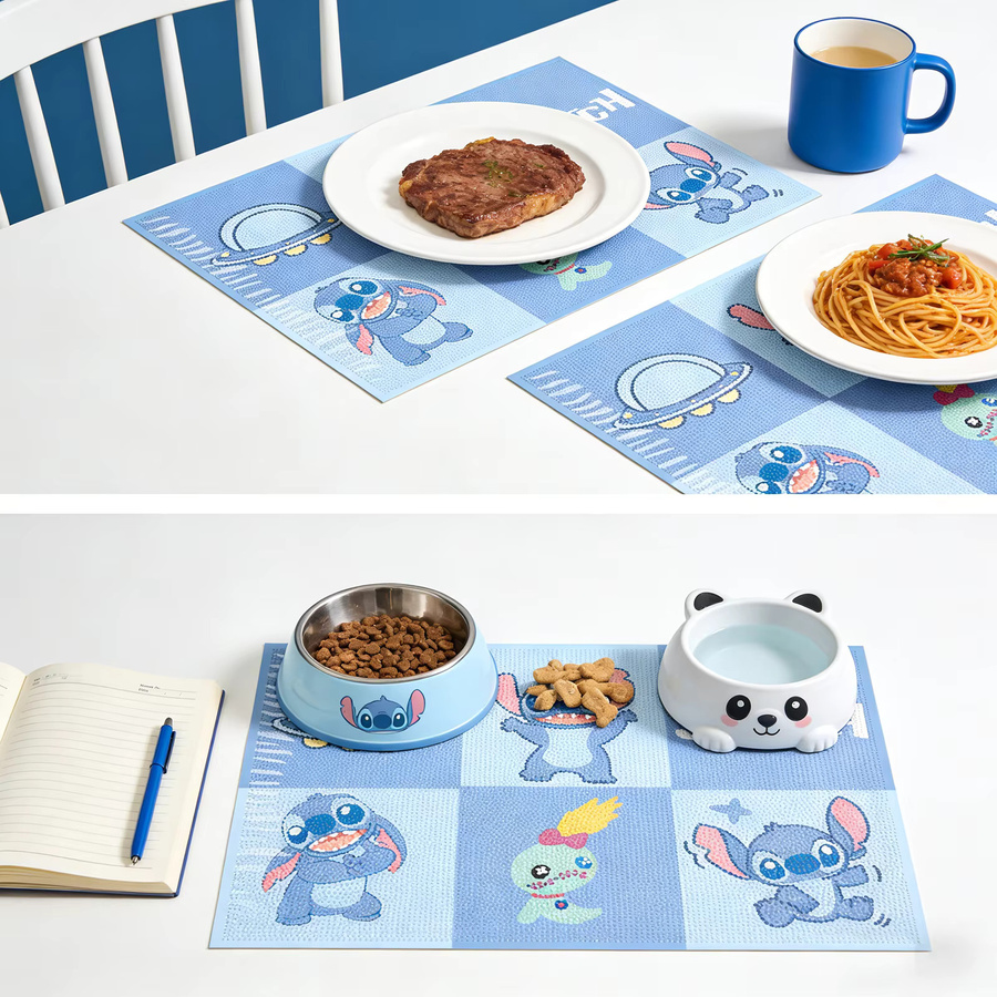Potdemiel Stitch Diamant-Kunst Tischset für Kinder, blau, wasserdichtes PVC-Tischset mit Cartoon-DIY-Muster - Bild 2