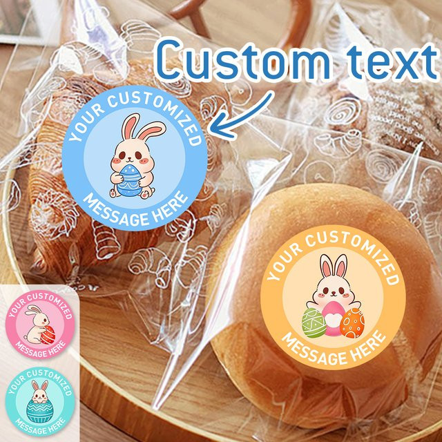 Personalisierte Osterhasen-Aufkleber in Beige und Multicolour als individuelle Geschenkanhänger und maßgefertigte Oster-Dekoretiketten aus Papier - Bild 1