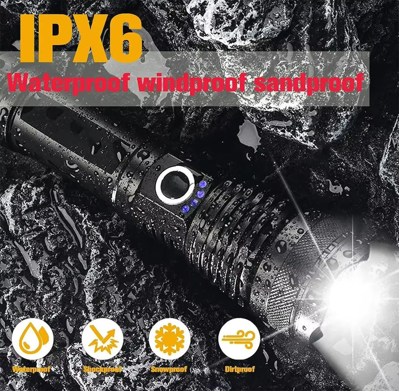 XIWANGFIRE LED Taschenlampe mit XHP50, wiederaufladbar via USB, wasserdicht, Schwarz - Bild 5