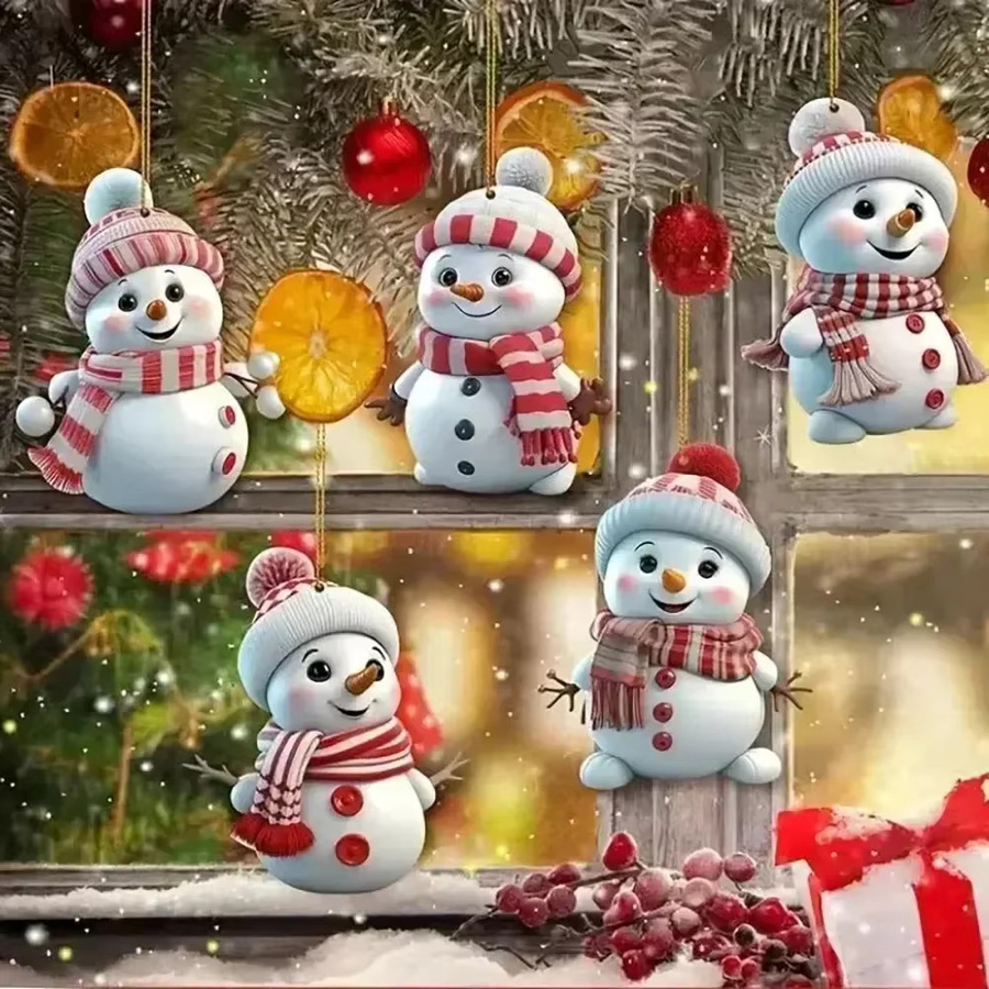 Runtow 5er Set Weihnachts-Anhänger mit Schneemann-Figuren zur Dekoration für den Weihnachtsbaum und das Neujahr - Bild 2