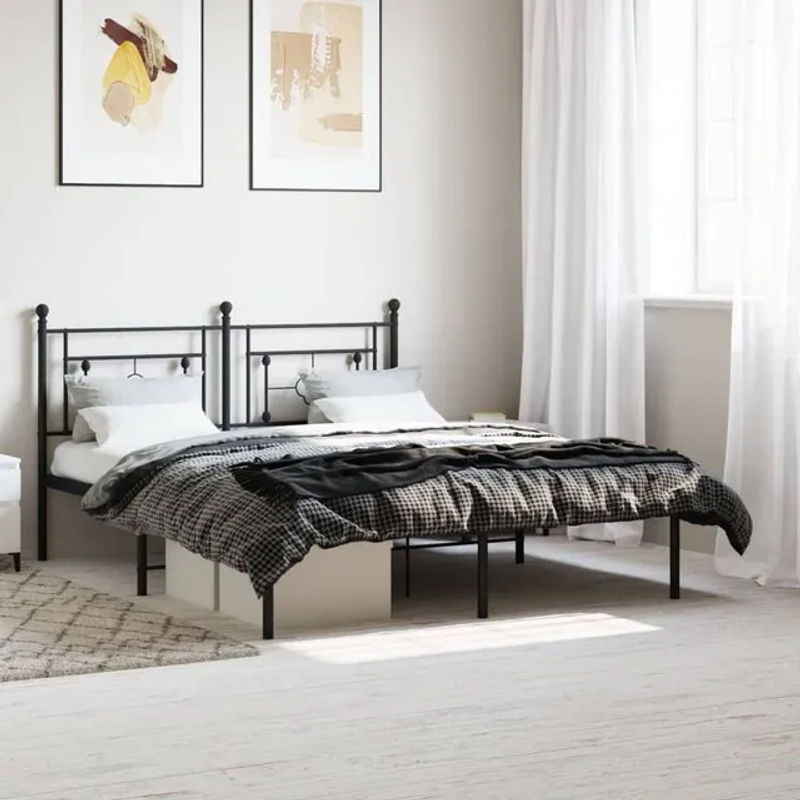 Vidaxl Metallbettgestell mit Kopfteil im Industrial-Stil, Schwarz, B: 160 cm, L: 200 cm - Bild 1