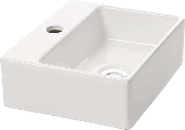 NEG Hänge-Waschbecken Uno44H Extra Klein Eckig Weiß Keramik mit Nano-Coating B: 34 cm, T: 29,5 cm, H: 12 cm - Bild 1
