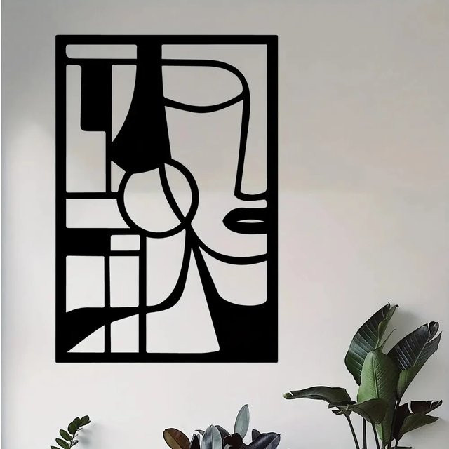 CIFBUY Moderne Abstrakte Metall-Wandkunst in Schwarz als Rechteckige Eisenskulptur für Innen- und Außenbereich - Bild 1