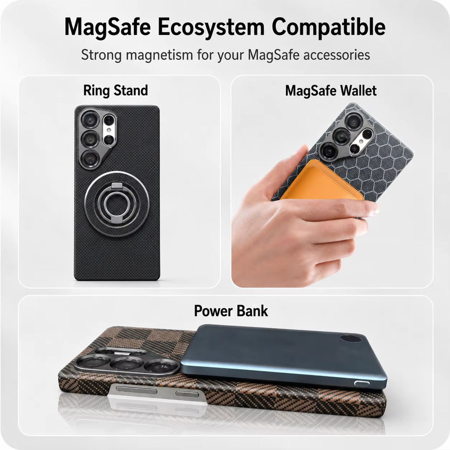 Luxus Kevlar Aramid Carbonfaser Hülle für Samsung Galaxy S25 Ultra mit MagSafe Magnetfunktion in Schwarz - Bild 4