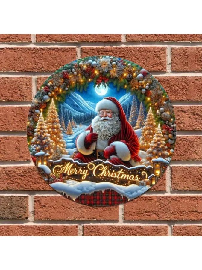 HELLOYOUNG Weihnachtsmann Holzschild als runder Wandbehang in Mehrfarbig für Zuhause und Küche, Durchmesser: 20 cm - Bild 5