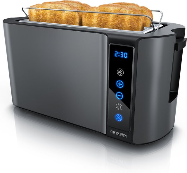 Arendo Langschlitz Toaster mit 2 Röstkammern, Brötchenaufsatz, Digitaldisplay und Touch-Bedienung, Grau - Bild 1