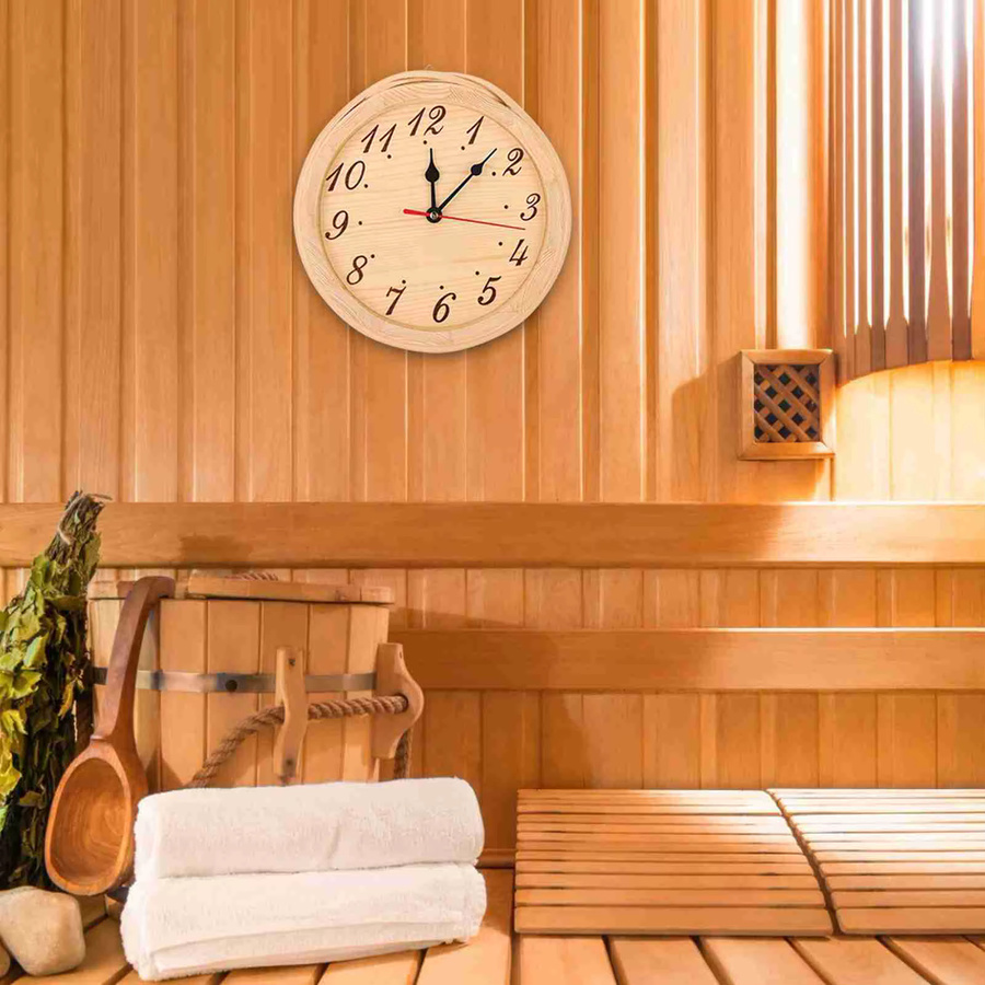 Qiilu Saunauhr Sanduhr in Holzoptik als dekoratives Ornament für Saunaraum und Zuhause, Farbe: Braun/Beige - Bild 2