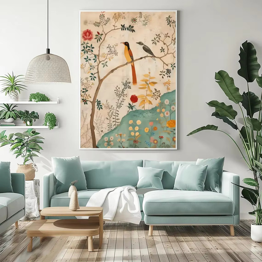 Vintage persisches Kunstposter mit traditionellem Vogel- und Blumendruck von WallStoryPrintsUK, botanische Wandillustration im Boho-Stil, mehrfarbig - Bild 4