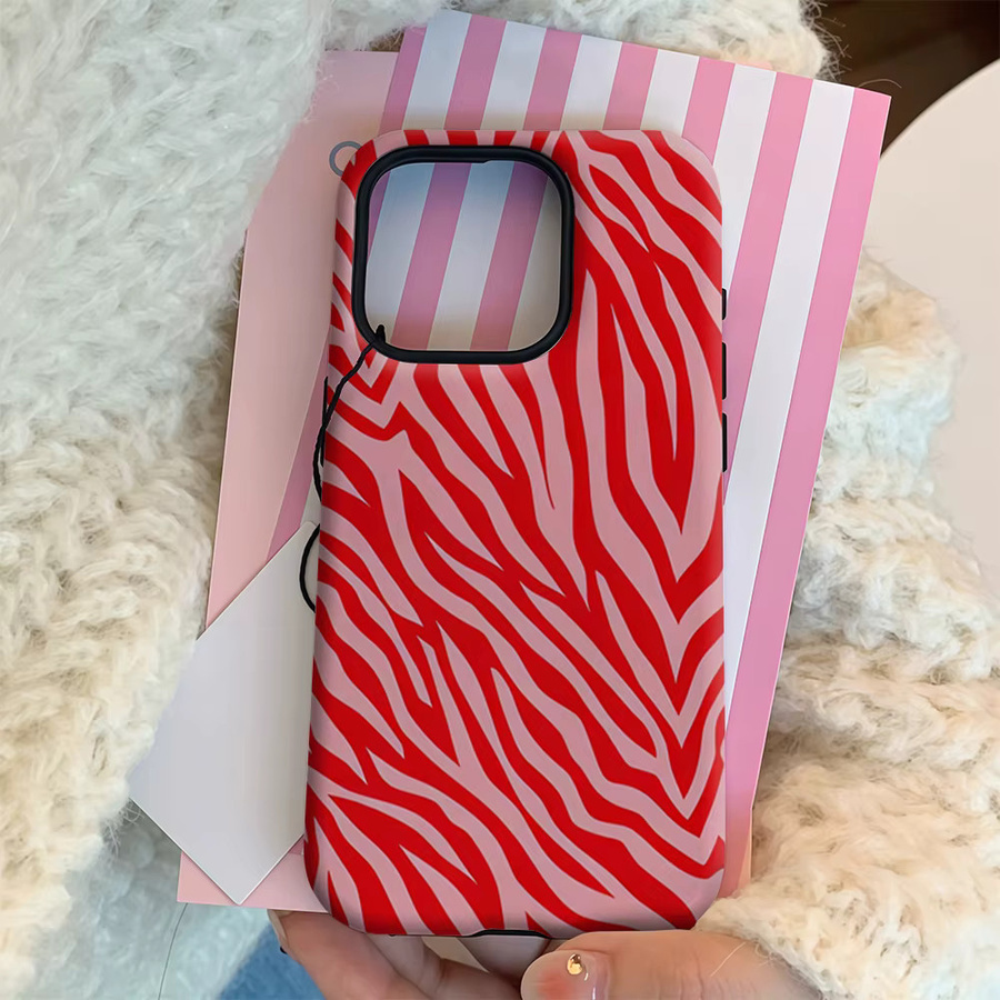 Pink Leaf Stripes Handyhülle für Apple iPhone 17 16 15 14 13 12 11 Pro Max Plus mit doppelschichtiger Rückseite in Pink - Bild 3