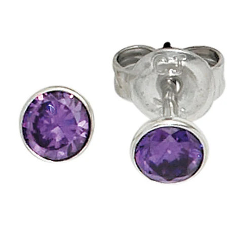 Colfem Ohrstecker 925 Silber, Zirkonia, lila, violett - Bild 1