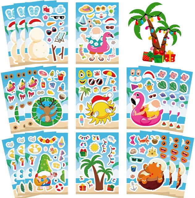 8 Arten von wasserfesten Cartoon-Weihnachts-Hawaii-Collage-Aufklebern in Multicolor für dein Scrapbook und deine Notebook-Dekoration von YourLife Store - Bild 1