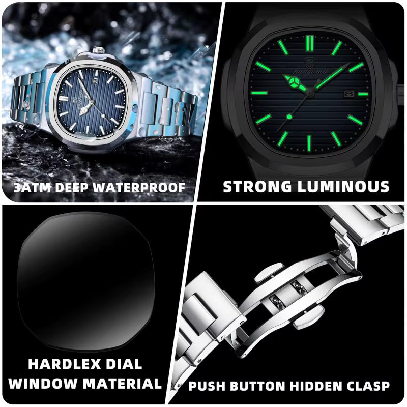 PAAZOMU Armbanduhr, Quarz, Edelstahl, Eckig, Blau, Herren - Bild 2