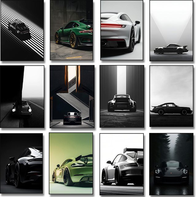 Potdemiel Luxusauto Kunstposter als Leinwanddruck in Schwarz-Weiß für moderne Wanddekoration - Bild 1