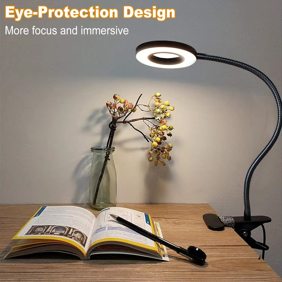 DUNDUN LED Vergrößerungsglas mit 3 Farbmodi und flexibler Schwanenhals-Lupe, Schwarz, Schreibtischlampe mit Metallklemme für Nagelkunst und zum Lesen - Bild 2