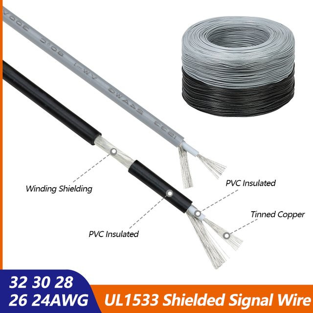 UL1533 Abgeschirmtes Signalkabel in Schwarz, einadriges Audio-Kabel aus verzinntem Kupfer mit PVC-Isolierung, AWG 32/30/28/26/24 - Bild 1