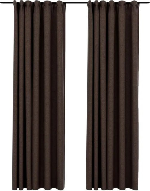 vidaXL Verdunkelungsvorhänge in Leinenoptik mit Haken, 2er-Set, Farbe: Beige, Breite: 140 cm, Höhe: 225 cm - Bild 1