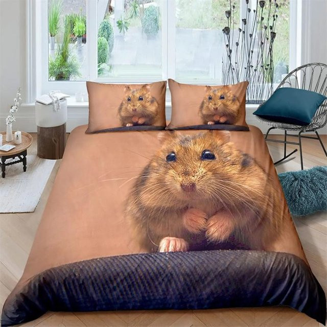 Premium Hamster Bettbezug Set mit 2 Teilen, Braun, Motiv Tierdecke für Kinder und Schlafzimmer, B/H: 135 x 200 cm - Bild 1