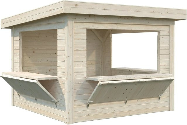 Palmako Marktstand Lenna Set 306 aus Fichtenholz in Braun, B/T/H: 300 x 300 x 245 cm, tauchgrundiert mit Pultdach und drei Verkaufsklappen - Bild 1