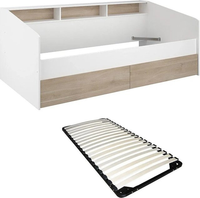 Vente-unique Bettrahmen Paulette mit Schubladen in Weiß, B/T/H: 90 x 200 x 112,7 cm - Bild 1