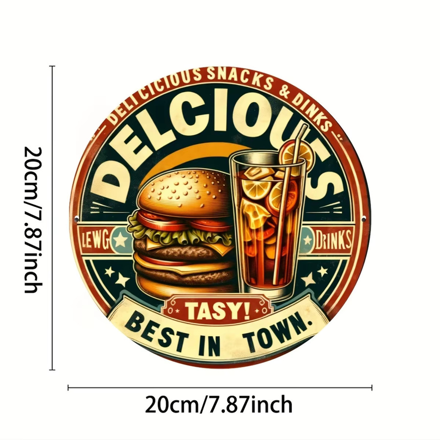 Rundes Blechschild Potdemiel Hamburger im Vintage-Stil aus Metall, Mehrfarbig, Durchmesser: 20 cm - Bild 2