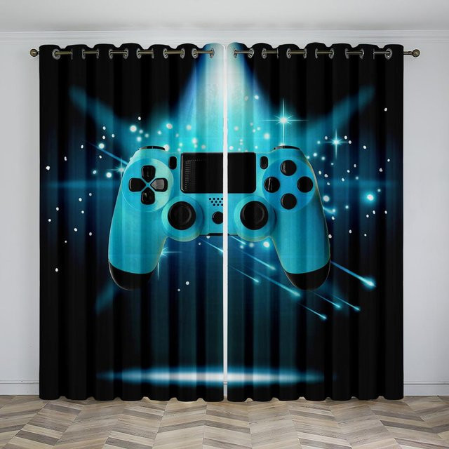 Yiran Furniture Gamepad Controller 3D Motiv Vorhänge für Kinder, 2er Set, Mehrfarbig, Polyester, B: 60 cm, H: 230 cm - Bild 1